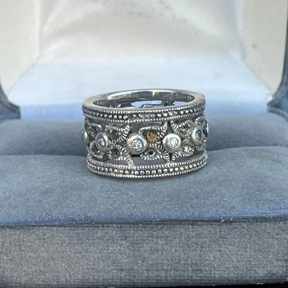Sterling Silver Wide Band Size 7 Ring Ornate Statement jewelry